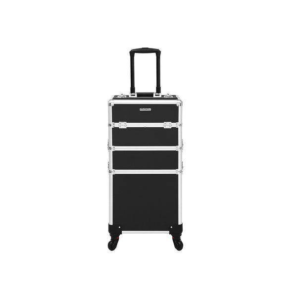 Професионален куфар за грим, количка за красота 3 в 1 за пътувания, количка за голяма козметика за фризьор, куфар за грим с универсани колелца на 360 градуса, черен, SONGMICS