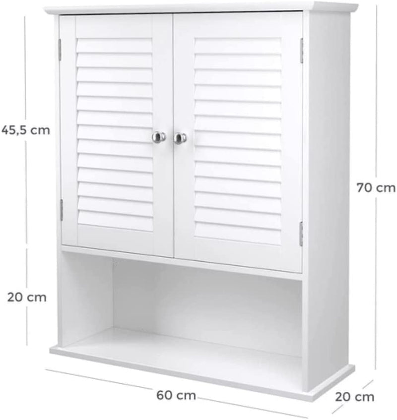 Шкаф за баня с двойна врата бял 60 х 20 х 70 см