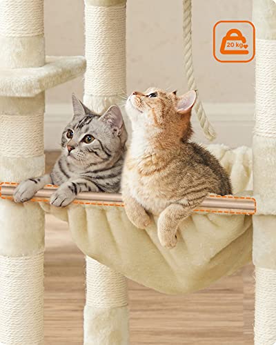 Игрален ансамбъл за котки, стабилна кула за котки, 2 плюшени възглавници, 143 см, бежов, 55 x 45 x 143 см, FEANDREA