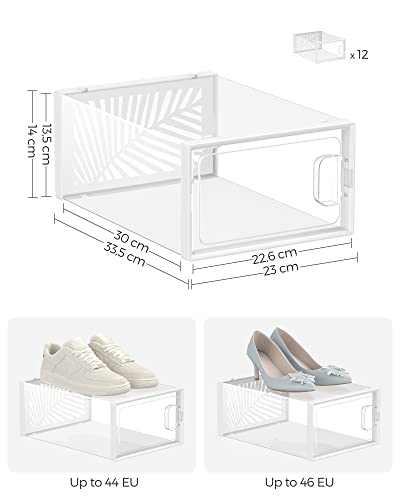 Кутии за обувки, комплект от 12 органайзера за съхранение на обувки, бели SONGMICS