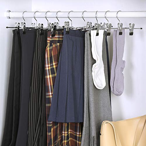 Комплект метални закачалки за панталони, 20 броя, неплъзгащи се куки с щипки за панталони и чорапи, дължина 31 см, здрави, сребристо и черно, 31 x 10,5 см, SONGMICS