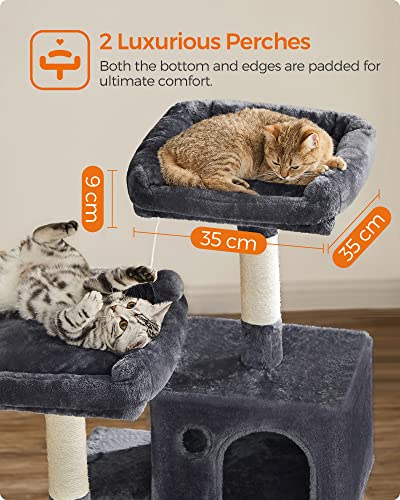 Игрален ансамбъл за котки, стабилна кула за котки, 2 плюшени възглавници, 143 см, опушено сив, 55 x 45 x 143 см, FEANDREA