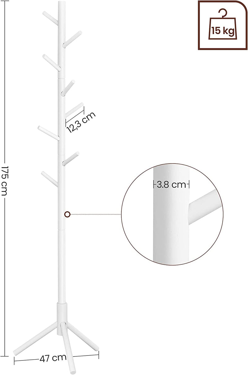 Вертикална закачалка от масивно дърво 175 см бяла