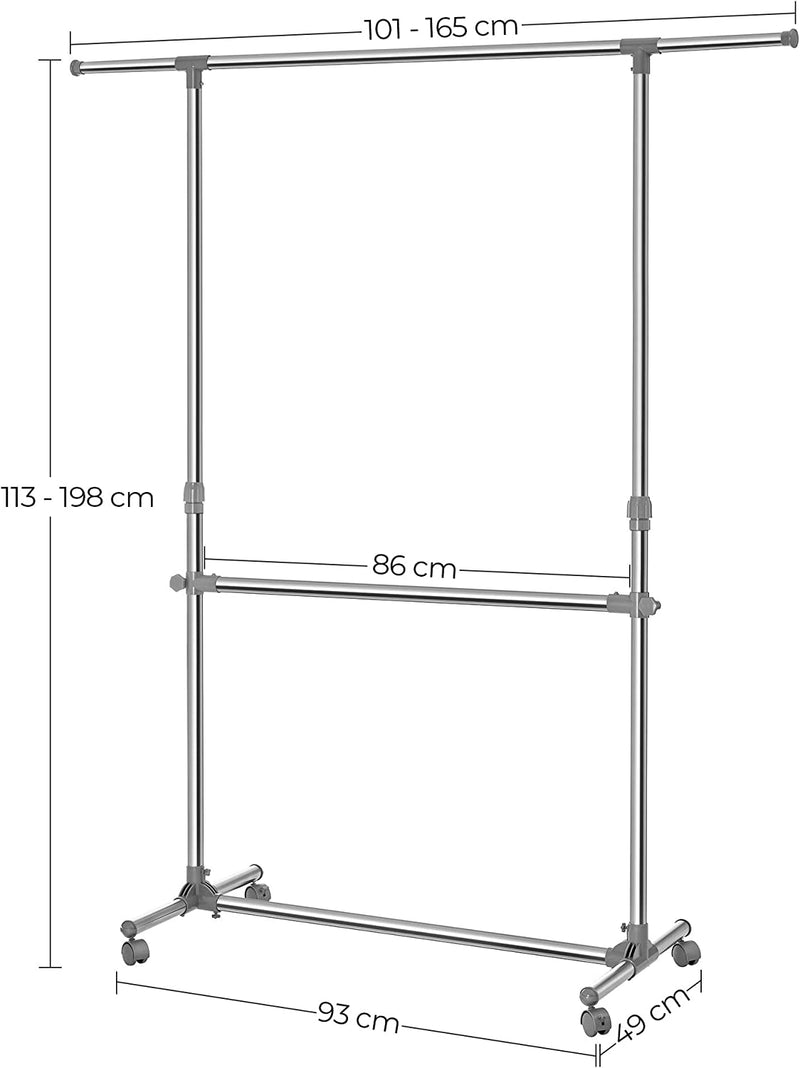 Мобилна метална стойка за дрехи Songmics, регулируема височина 113-198 см