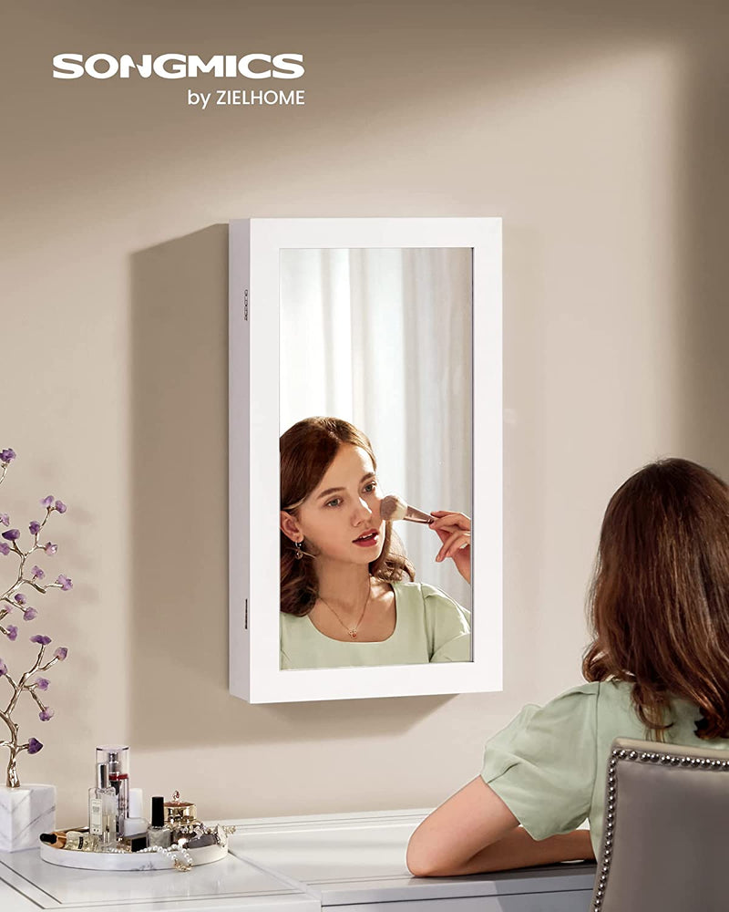 Стенен шкаф за бижута с огледало, бял Songmics 67 x 37 x 10,5 см