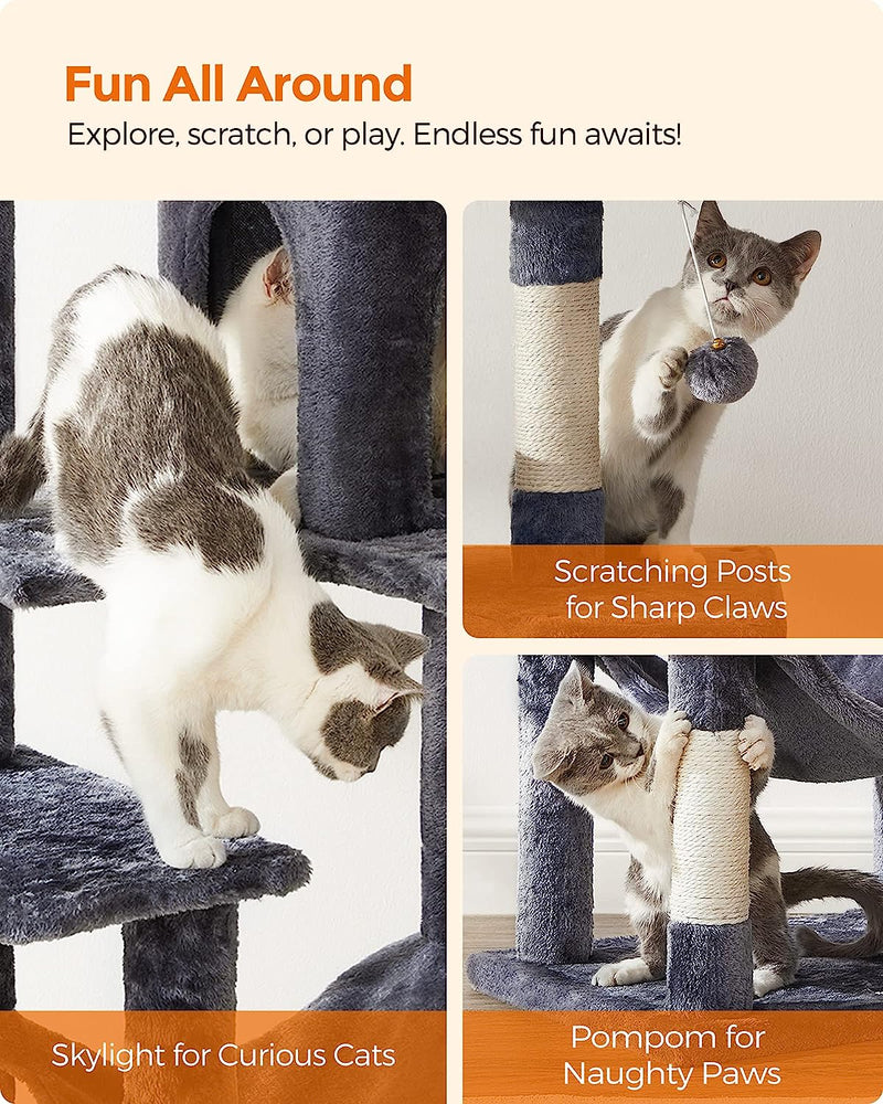 Игрален комплект за котки с хамак, 143 см Feandrea опушено сив