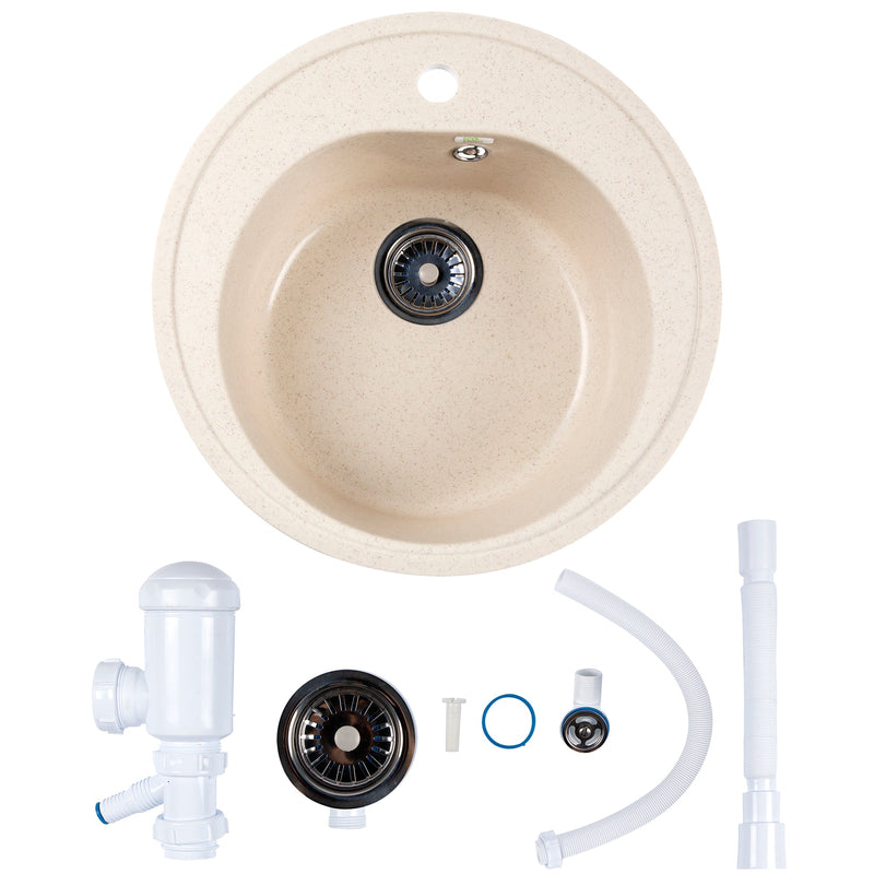 Кухненска кръгла мивка Ecostone 500х500мм, композитен материал, бежова