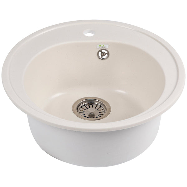 Кухненска кръгла мивка Ecostone 500х500мм, композитен материал, бяла