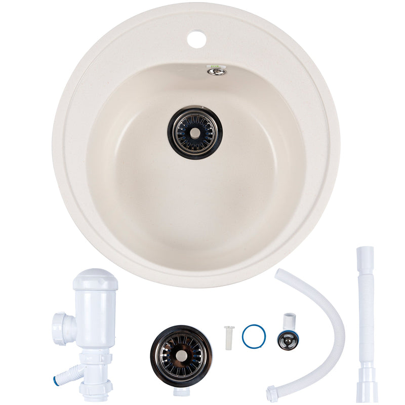 Кухненска кръгла мивка Ecostone 500х500мм, композитен материал, бяла