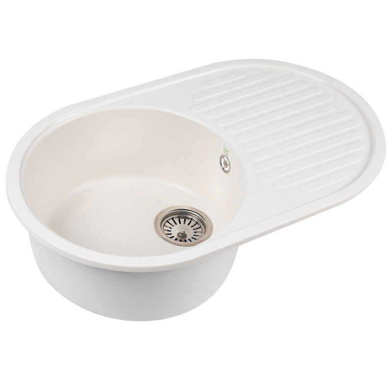 Кухненска овална мивка Ecostone 720х455мм, композитен материал, бяла