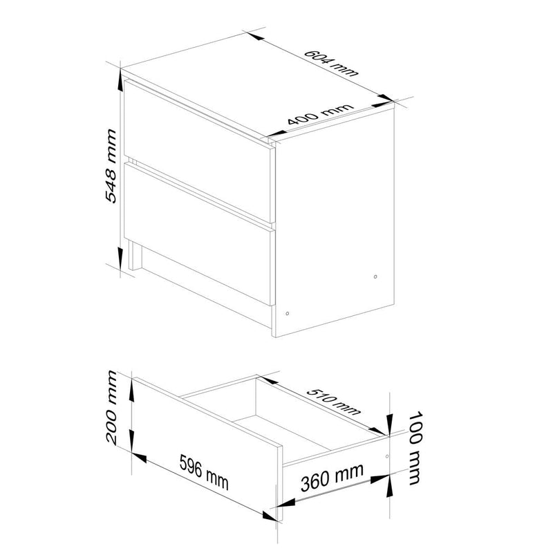 Нощно шкафче с 2 чекмеджета 60 x 55 x 40 см сонома, бяло