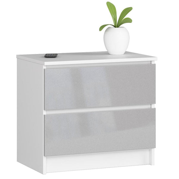 Нощно шкафче с 2 чекмеджета 60 x 55 x 40 см бяло, лъскаво сиво
