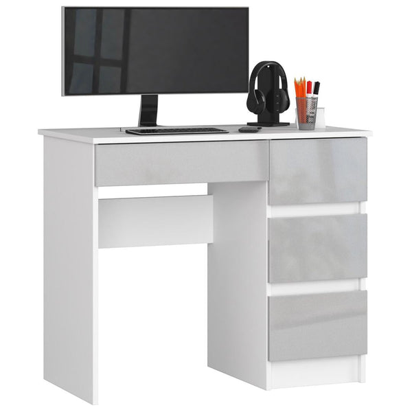 Компютърно бюро, дясно, с 4 чекмеджета 90 x 77 x 50 см бяло, сиво