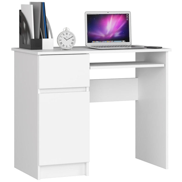 Компютърно бюро Piksel, ляво, с 1 врата, 1 чекмедже и поставка за клавиатура 90x77x50 см бяло