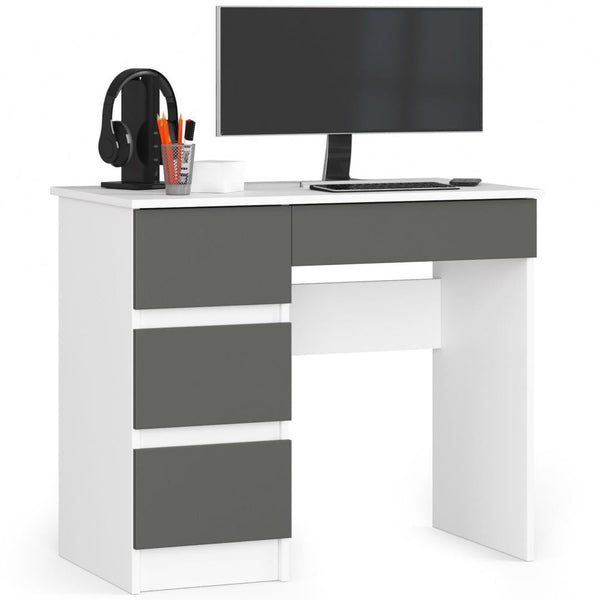 Компютърно бюро, ляво, с 4 чекмеджета 90 x 77 x 50 см бяло, антрацит
