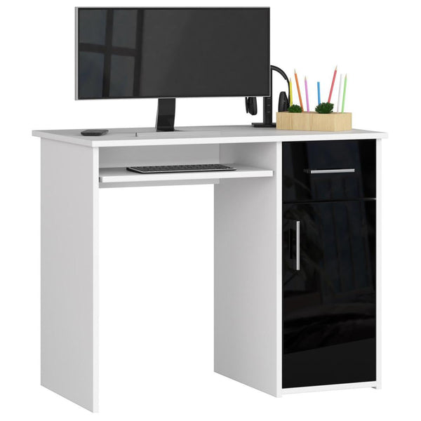 Компютърно бюро, дясно, с 1 врата, 1 чекмедже и поставка за клавиатура 90 x 74 x 50 см бяло, черно