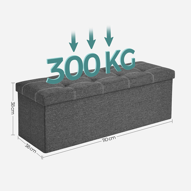Табуретка за съхранение, сгъваема кутия за съхранение, изработена от плат, издържа до 300 кг, за спалня, дневна, коридор, тъмно сива, 110 x 38 x 38 см, SONGMICS