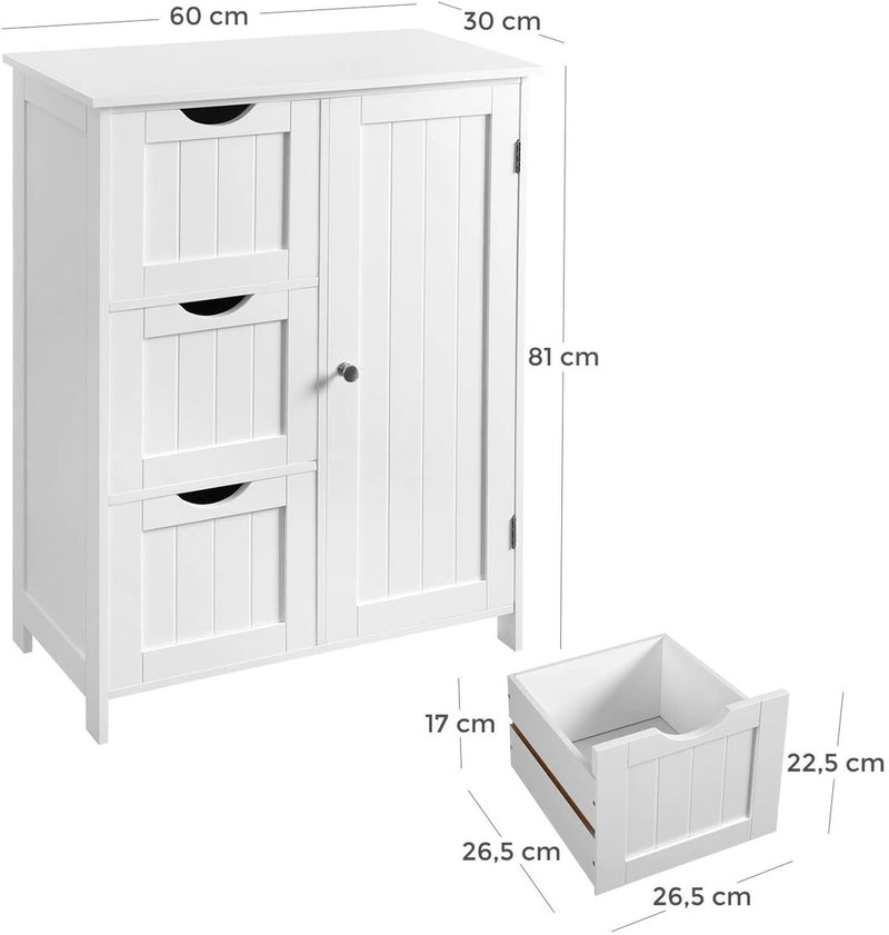 Шкаф за баня с 3 чекмеджета и врата Vasagle бял 30 x 60 x 81 см
