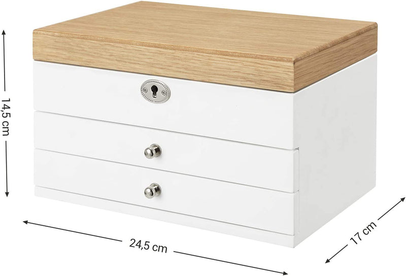 Дървена кутия за бижута 2 чекмеджета, огледало и заключваща система с ключ 25 x 17 x 14 см