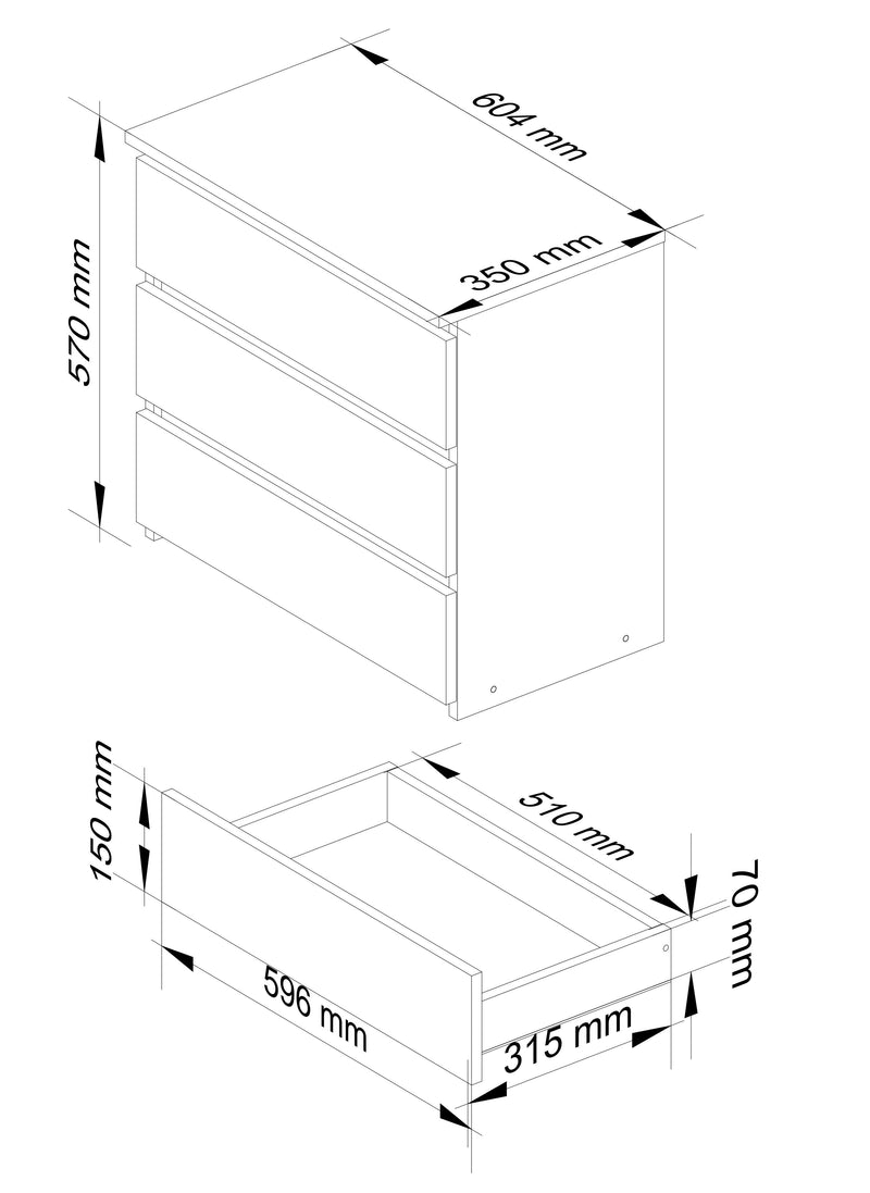 Нощно шкафче CL3 с 3 чекмеджета антрацит 57 x 60 x 35 см
