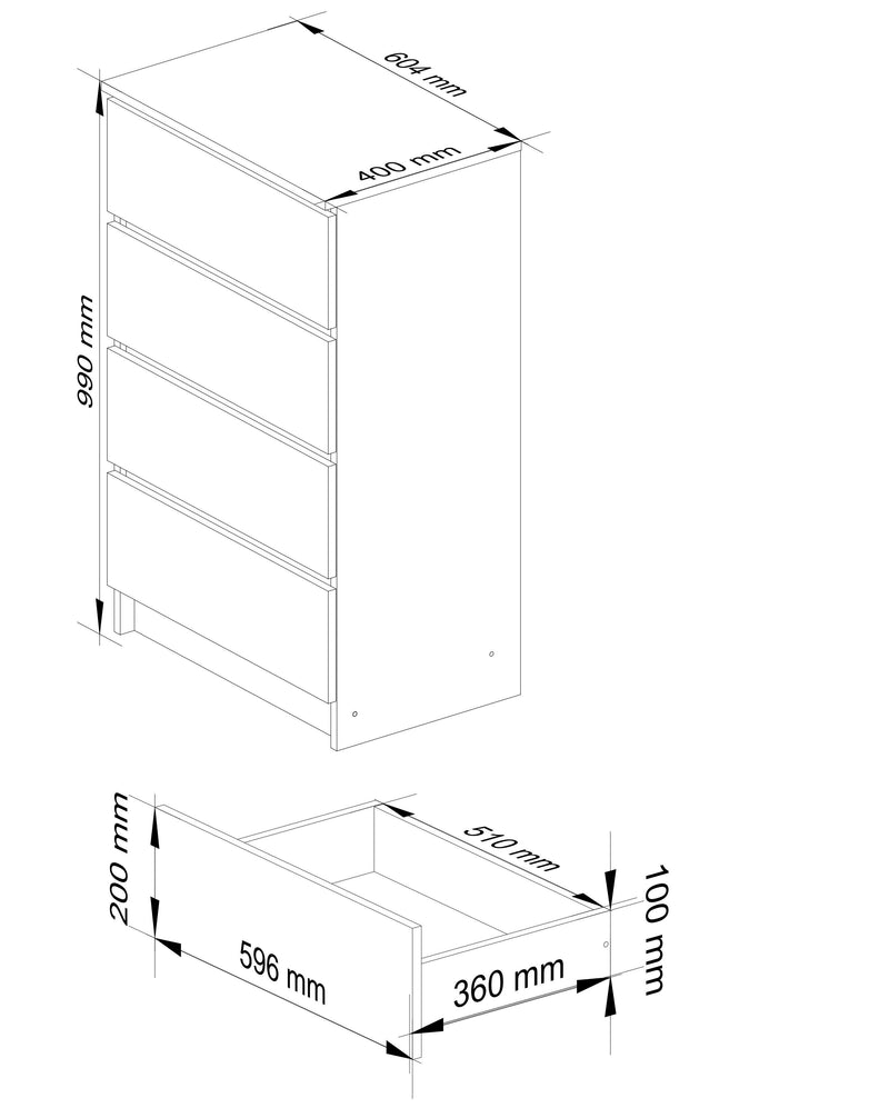 Скрин K60 с 4 чекмеджета антрацит - дъб артисан 99 x 60 x 40 см