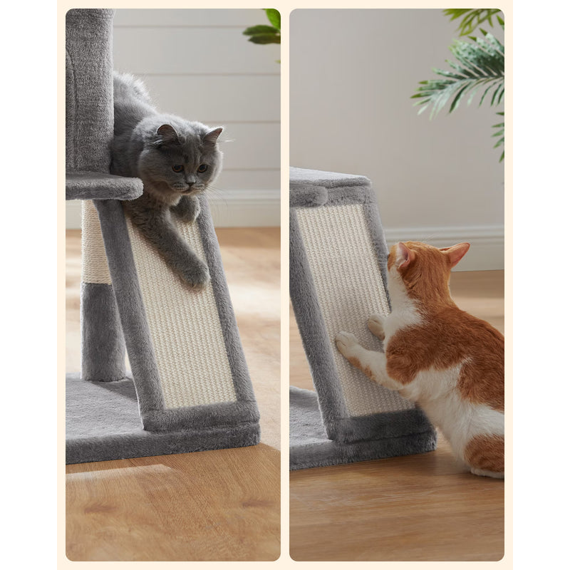 Игрален комплект за котки, с място за драскане, Feandrea 48 x 48 x 96 см, сив