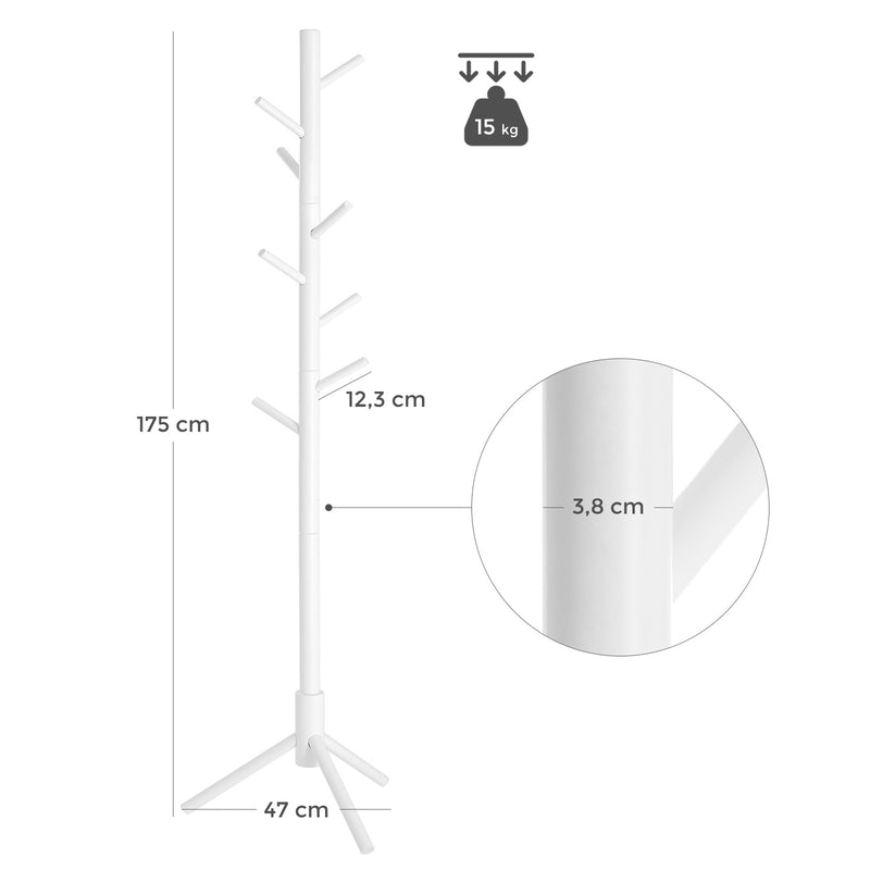 Вертикална закачалка от масивно дърво 175 см бяла