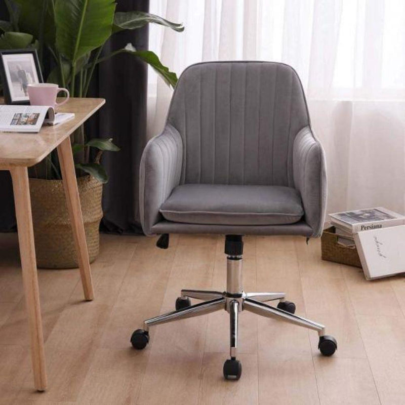 Офис стол, велурен, сив с регулируема височина и колелца