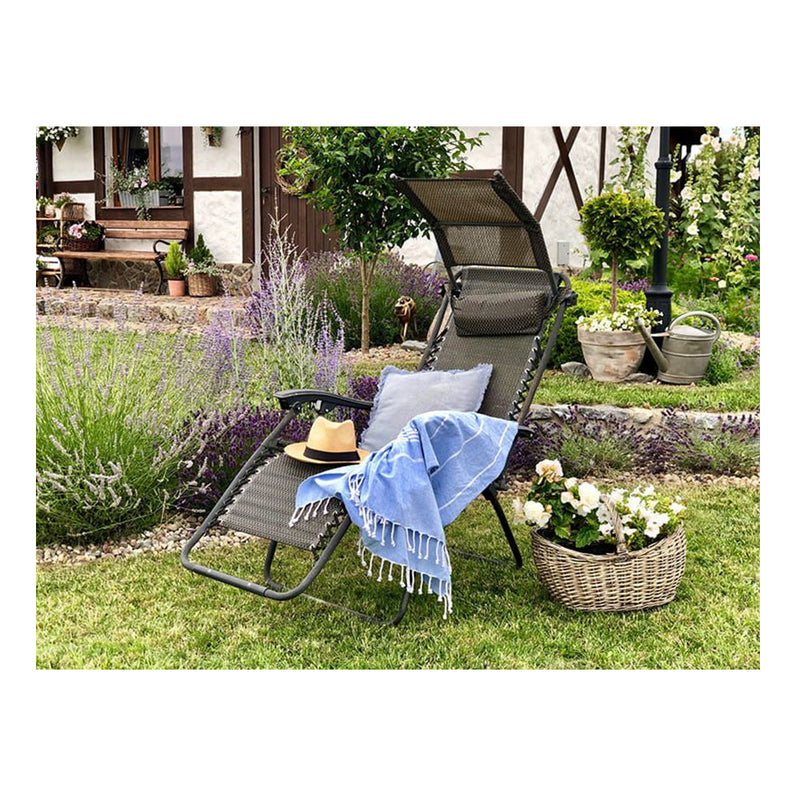 Стол тип шезлонг, сгъваем и регулируем със сенник и възглавничка за градина, тераса
