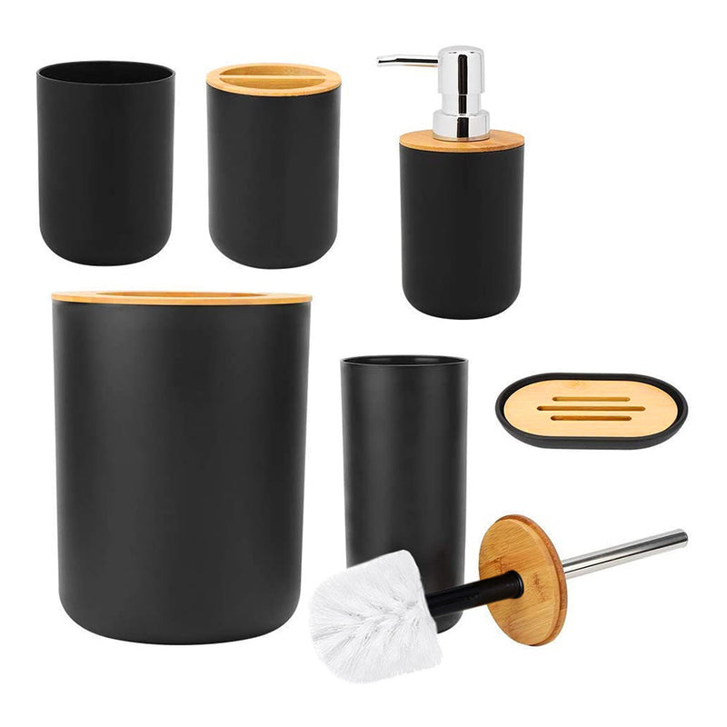 Комплект за баня с 6 аксесоара - черен/бамбук - TIMOR