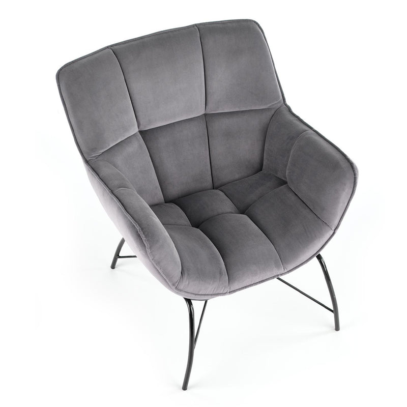 Тапициран фотьойл с плат - Belton Velvet сив 74 x 73 x 78 см