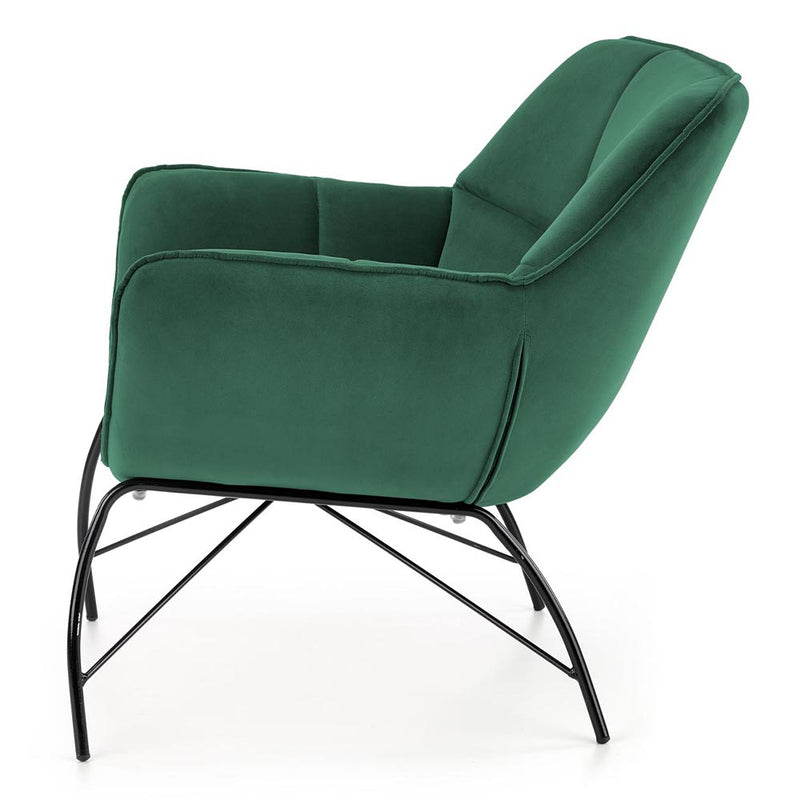 Тапициран фотьойл с плат - Belton Velvet смарагдово зелено 74 x 73 x 78 см