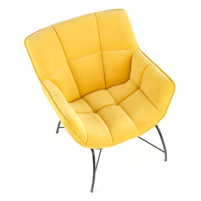 Тапициран фотьойл с плат Belton Velvet жълт 74 x 73 x 78 см