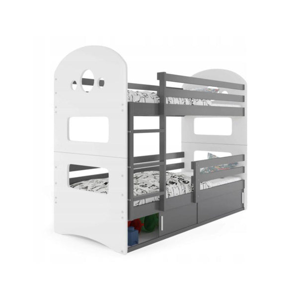 Двуетажно детско легло сиво/бяло със защита и място за съхранение INTERBEDS DOMINIK 190 X 80 CM