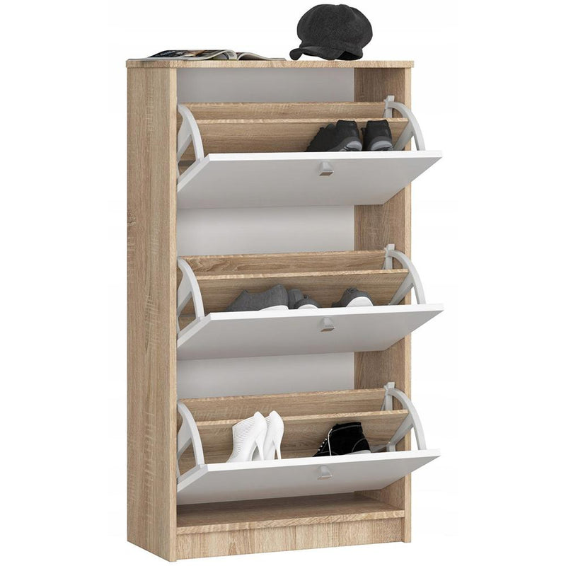 Шкаф за обувки с 3 чекмеджета, дъб сонома/ бял 112.5 X 60 X 28.5 см