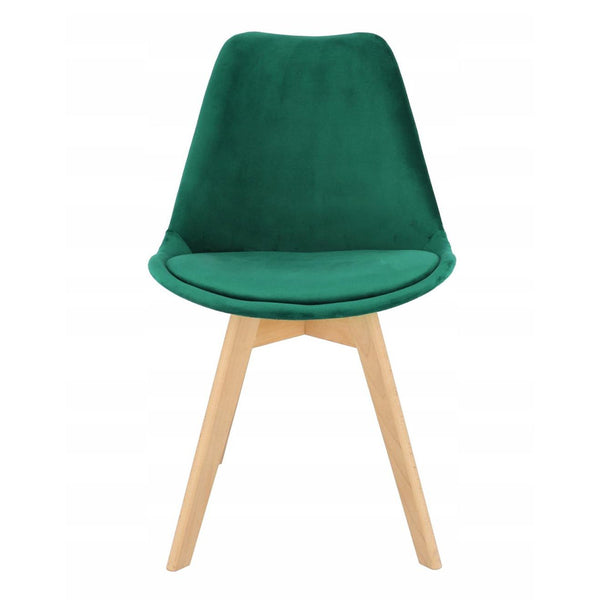 Тапициран стол в скандинавски стил bari зелен велур/дърво 49 x 60 x 82 см