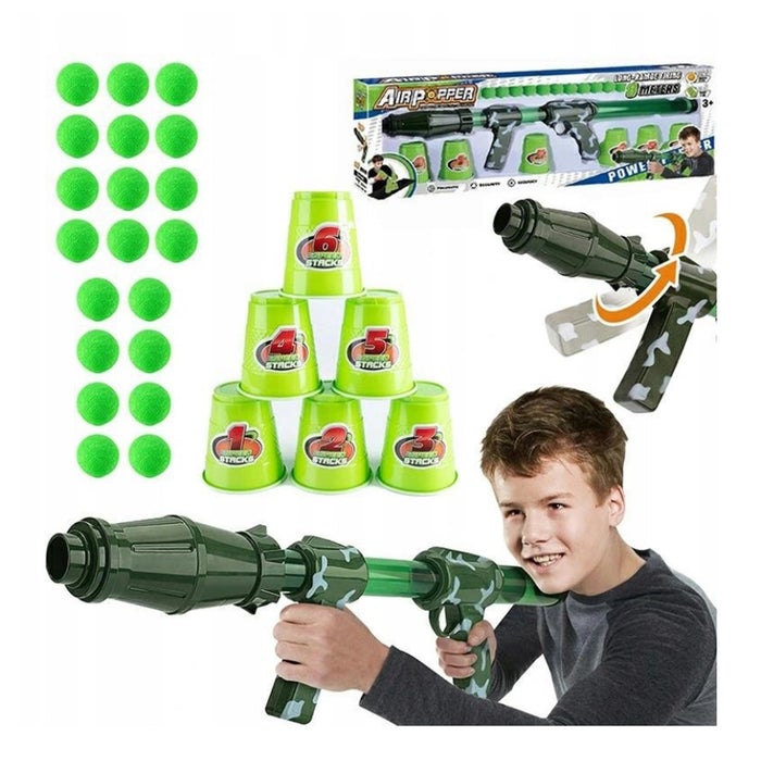 Играчка пушка с въздушно налягане, с 20 топки от пяна и 6 пластмасови чаши