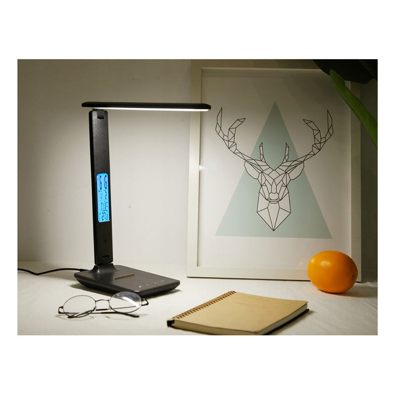 LED лампа за бюро с термометър, календар и часовник с аларма 3000-6000K със зарядно