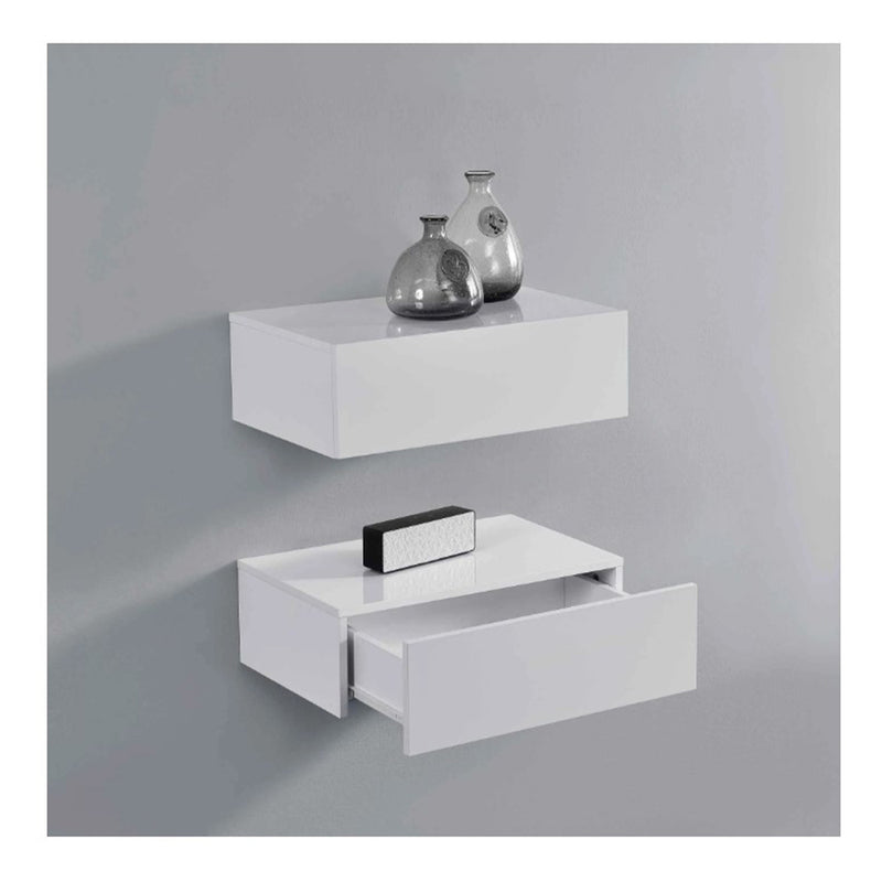 Комплект 2 скрина - нощни шкафчета за стена, лъскаво бяло - 46 x 30 x 15 см - модел 4