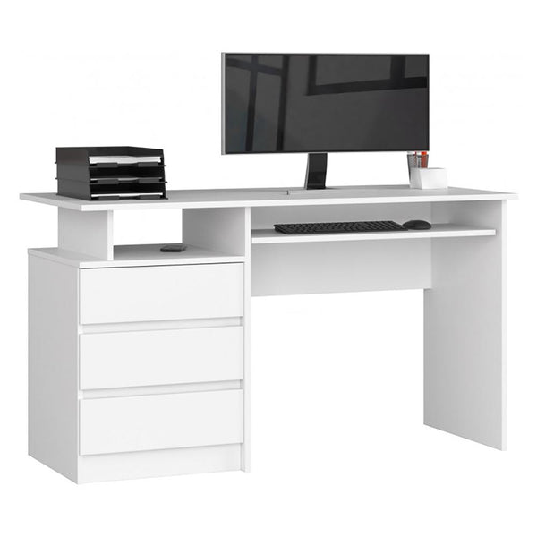 Бюро за компютър CLP с 3 чекмеджета, бяло 135 см