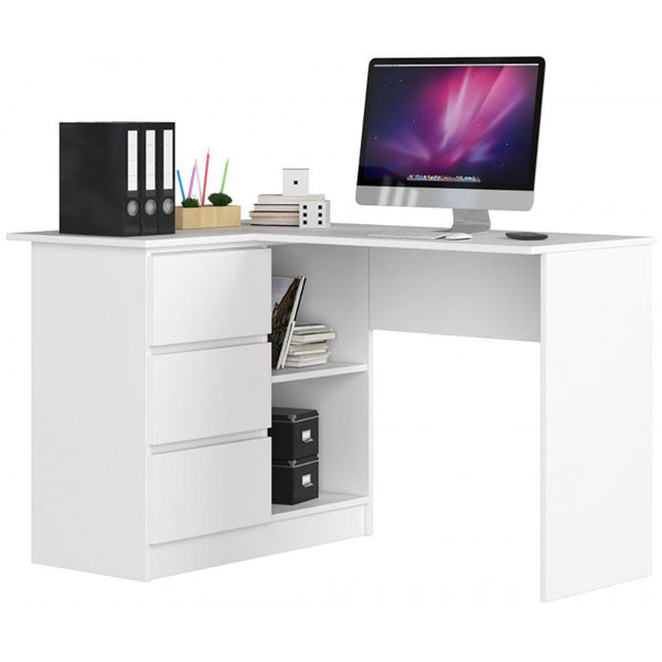 Ъглово (ляво) бюро за компютър с 3 чекмеджета В16, бяло