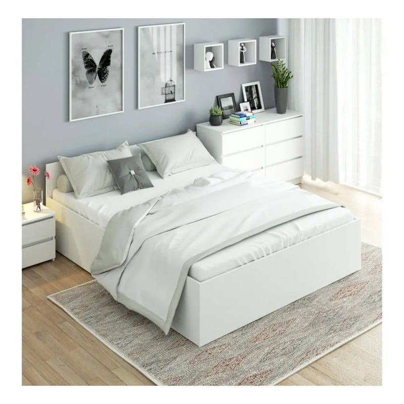 Спално легло с хидравлична система и място за съхранение 160х200 см, бял