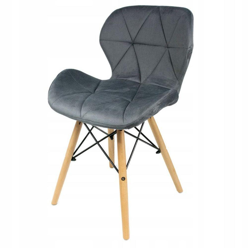 Трапезен стол в скандинавски стил с велур, сив