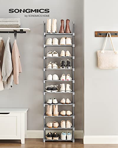 Стелаж за обувки с 10 метални рафта, персонализиран дизайн, метална конструкция, спестяващ място, за гардеробна, коридор, 30 x 45 x 174 см, сив SONGMICS