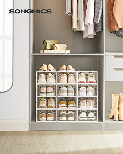 Кутии за обувки, комплект от 12 органайзера за съхранение на обувки, бели SONGMICS