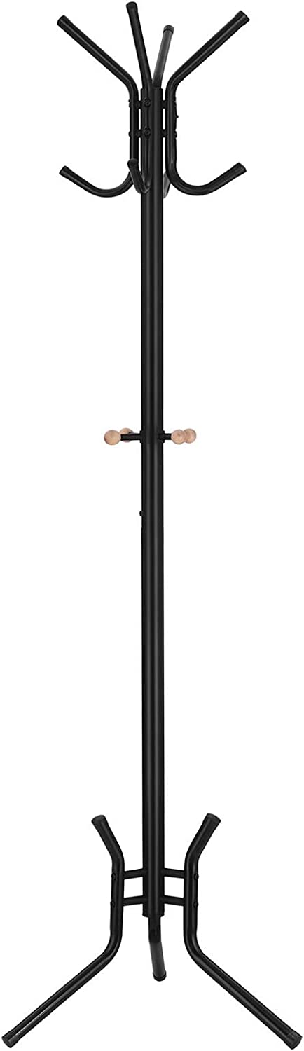 Вертикална метална закачалка Songmics с 12 кукички 176 см, черна