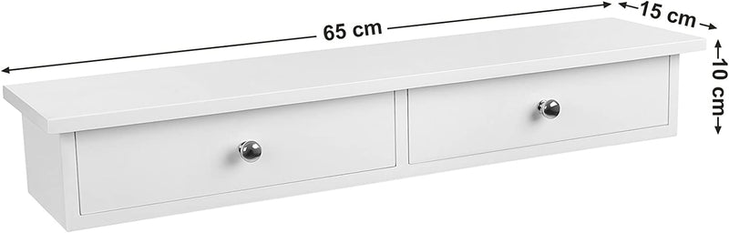 Стенен рафт с 2 чекмеджета бял 65 х 15 х 10 см