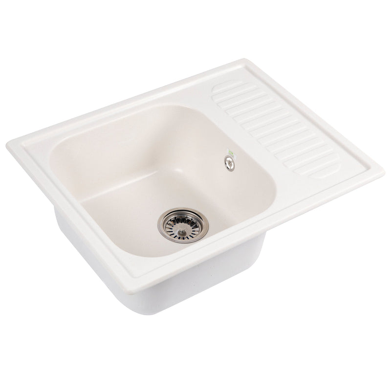 Кухненска правоъгълна мивка Ecostone 640х490мм, композитен материал, бяла