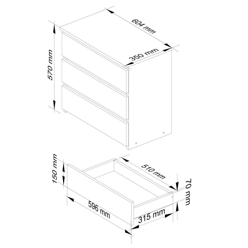 Нощно шкафче с 3 чекмеджета 60 x 57 x 35 см елша