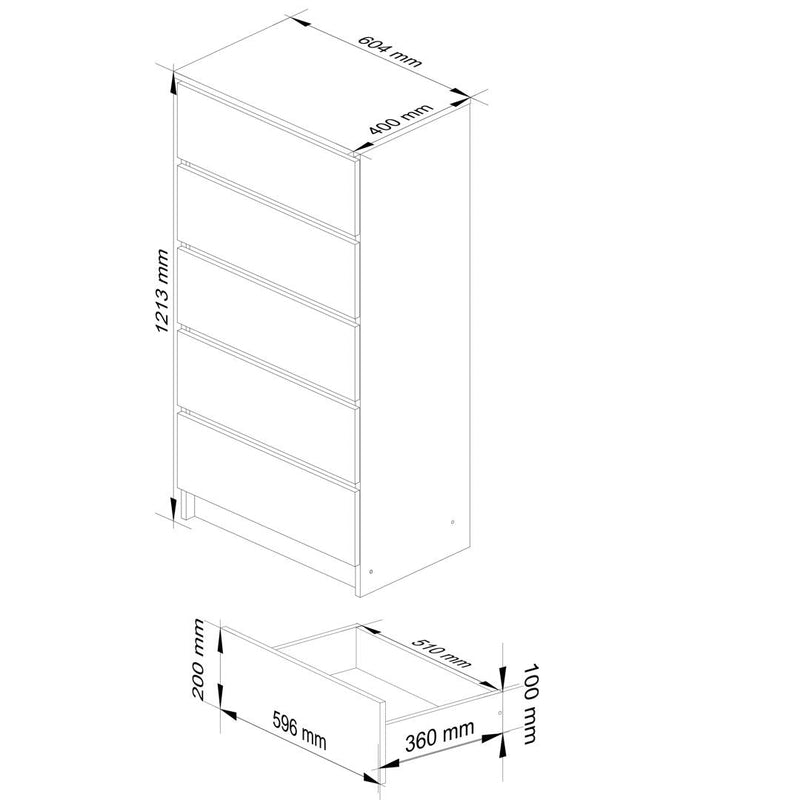 Скрин с 5 чекмеджета 60 x 40 x 121 см бял